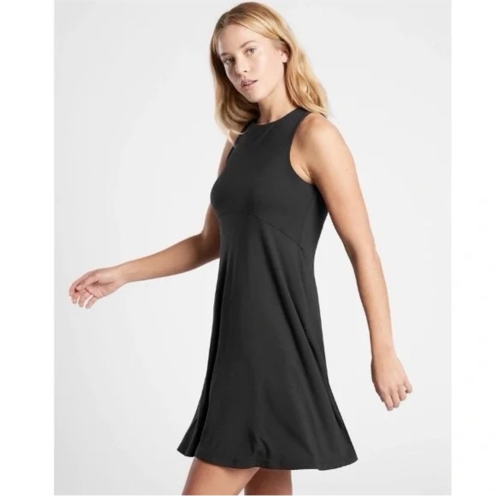 Athleta Santorini Thera Black Racerback Dress, Excellent, Medium